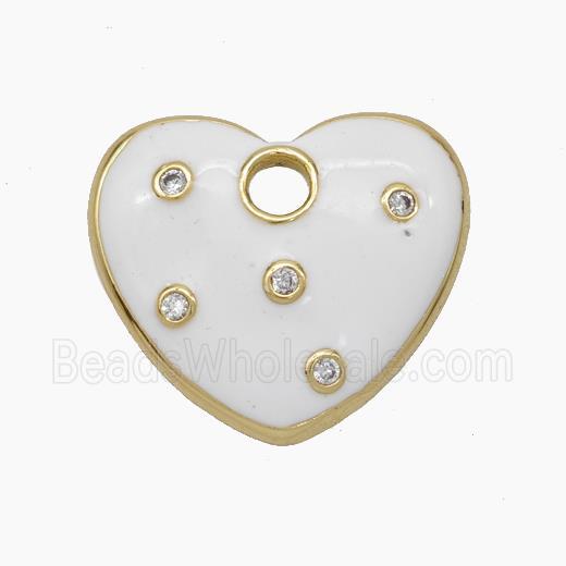 Copper Heart Pendant Pave Zirconia White Enamel Gold Plated