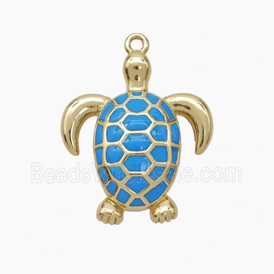 Copper Tortoise Pendant Blue Enamel Gold Plated