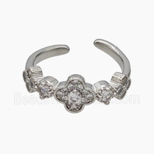Copper Clover Rings Pave Zirconia Platinum Plated