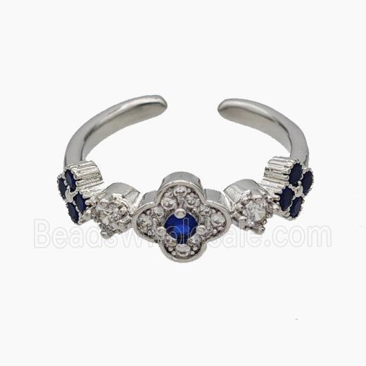 Copper Clover Rings Pave Zirconia Platinum Plated