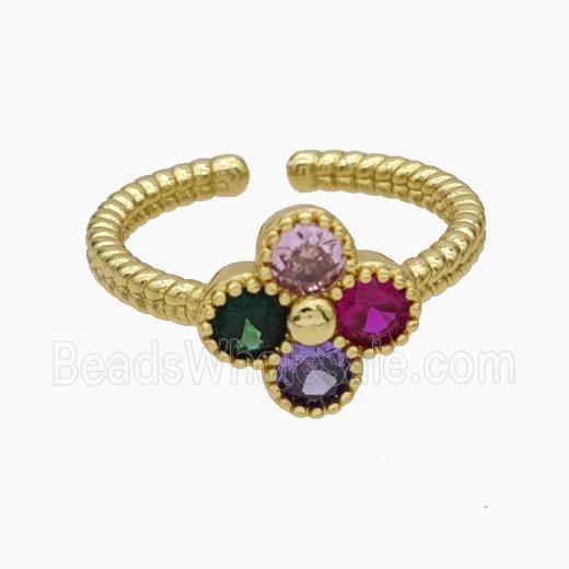 Copper Clover Rings Pave Zirconia Gold Plated