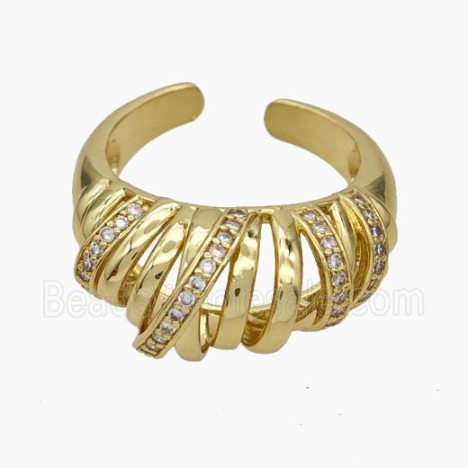 Copper Ribbon Rings Pave Zirconia Gold Plated