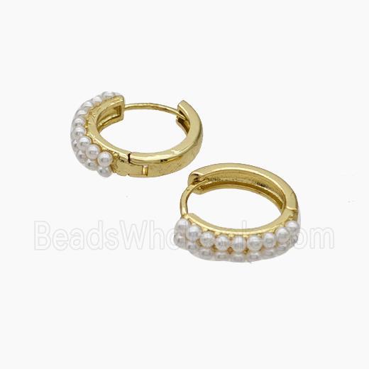 Copper Hoop Earrings Pave Pearlized Resin Gold Plated