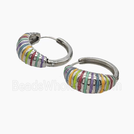 Copper Hoop Earrings Multicolor Enamel Platinum Plated