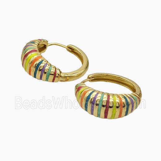 Copper Hoop Earrings Multicolor Enamel Gold Plated