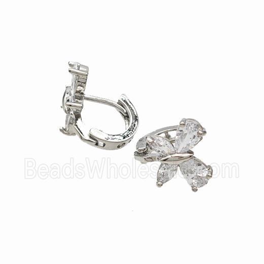 Copper Butterfly Hoop Earrings Pave Zirconia Platinum Plated