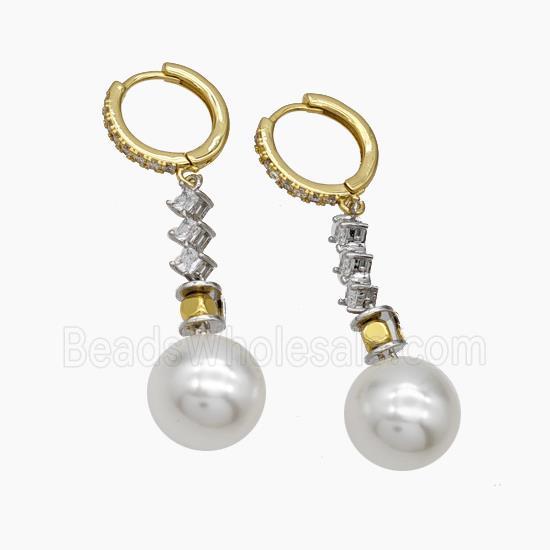 Copper Hoop Earrings Pave Pearlized Resin Zirconia Gold Plated