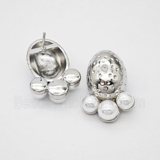 Copper Paw Stud Earrings Pave Pearlized Resin Platinum Plated