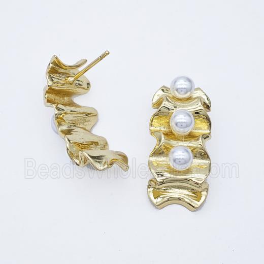 Copper Stud Earrings Pave Pearlized Resin Gold Plated
