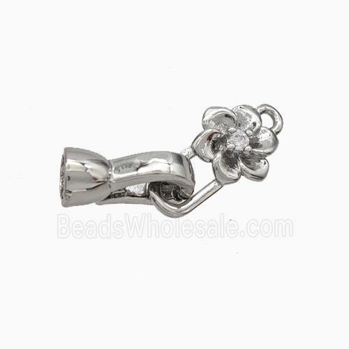 Copper Clasp Pave Zirconia Cord-End Flower Platinum Plated