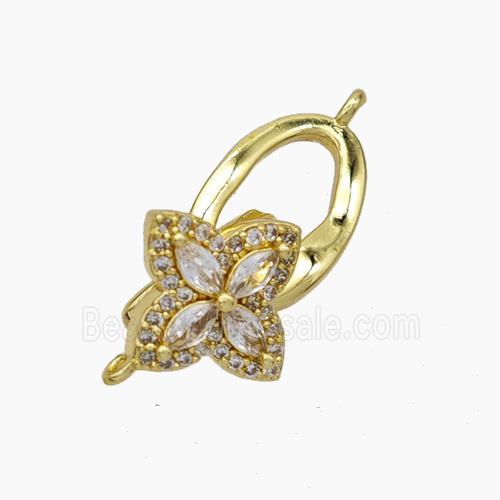 Copper Clasp Pave Zirconia Clover Gold Plated