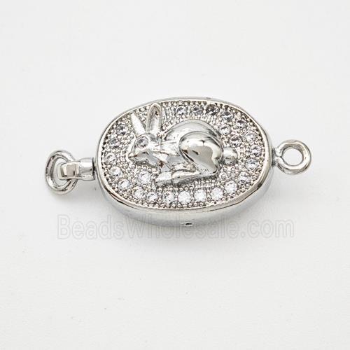 Copper Hare Connector Pave Zirconia Chinese Zodiac Platinum Plated