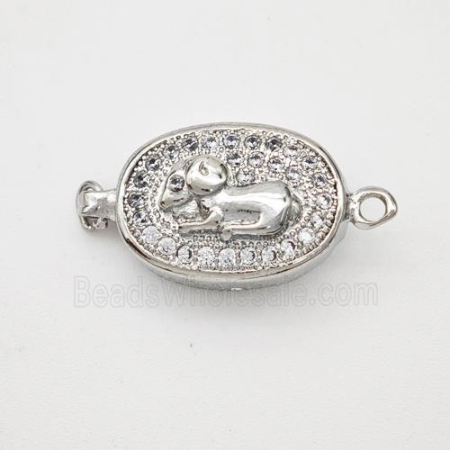Copper Sheep Connector Pave Zirconia Chinese Zodiac Platinum Plated
