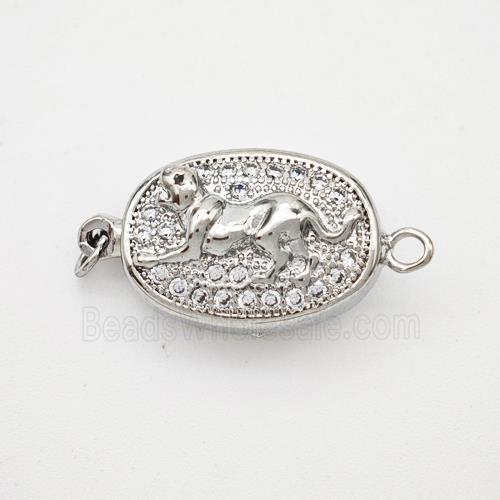 Copper Dog Connector Pave Zirconia Chinese Zodiac Platinum Plated