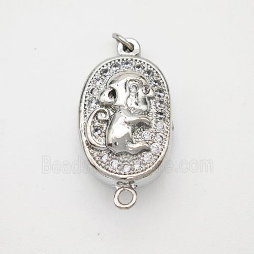 Copper Monkey Connector Pave Zirconia Chinese Zodiac Platinum Plated