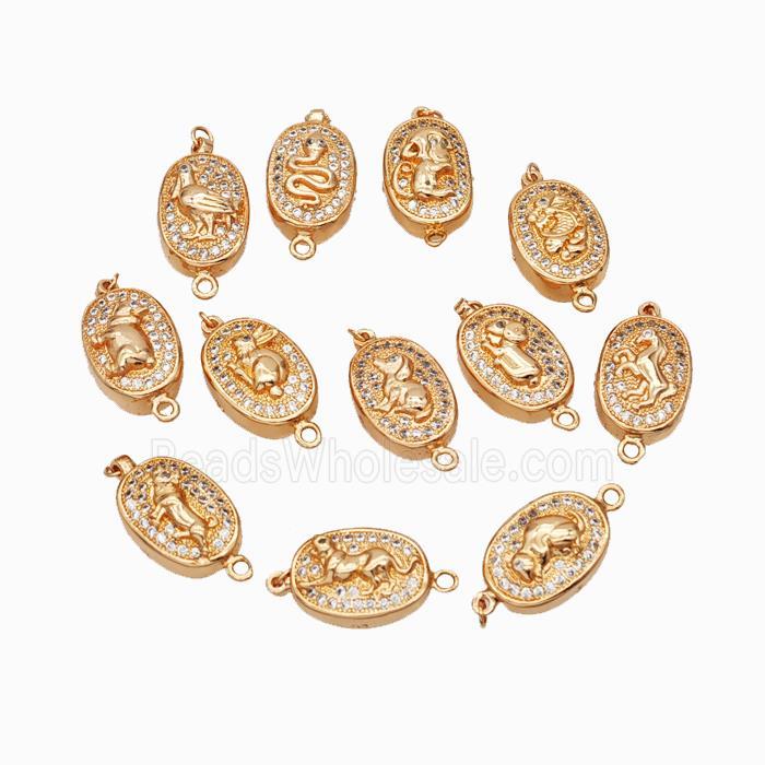 Copper Connector Pave Zirconia Chinese Zodiac Rose Gold Mixed