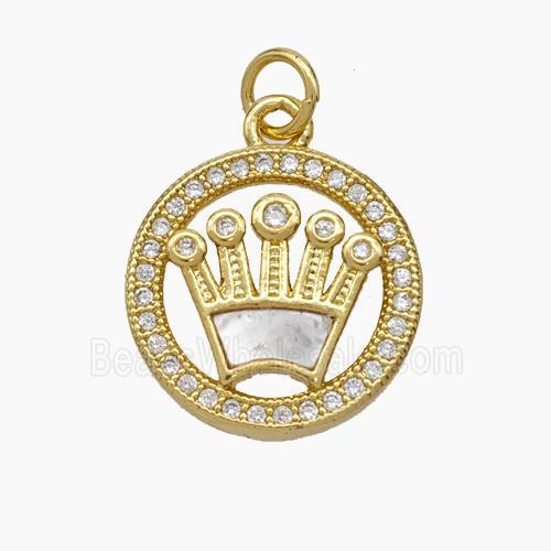 Copper Crown Pendant Pave Zirconia Shell 18K Gold Plated