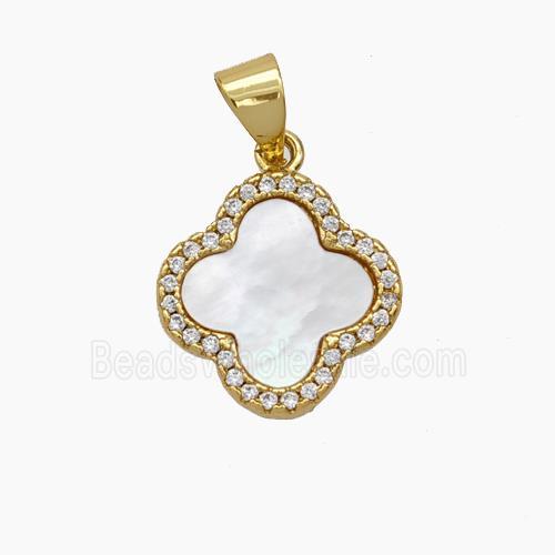 Copper Clover Pendant Micropave Zirconia Shell 18K Gold Plated