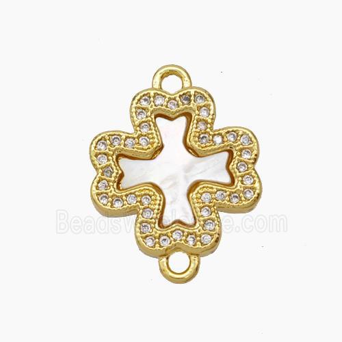 Copper Clover Connector Micropave Zirconia Shell 18K Gold Plated