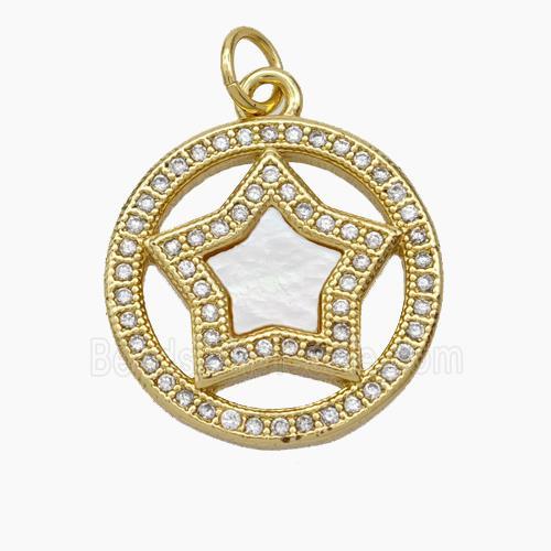 Copper Star Pendant Micropave Zirconia Shell 18K Gold Plated