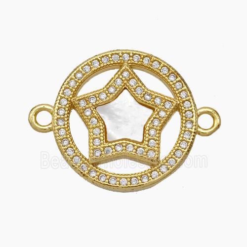 Copper Star Connector Micropave Zirconia Shell 18K Gold Plated