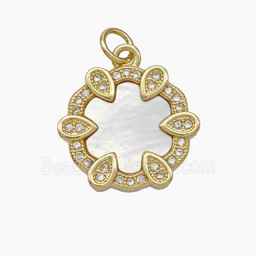Copper Flower Pendant Micropave Zirconia Shell 18K Gold Plated