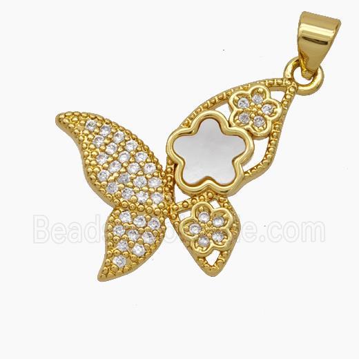 Copper Butterfly Pendant Micropave Zirconia Shell 18K Gold Plated