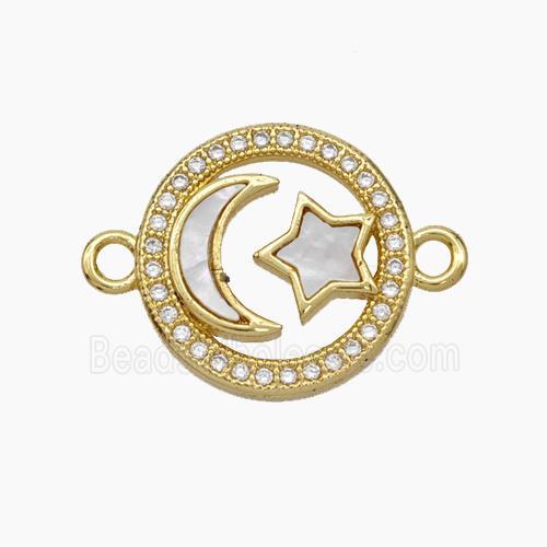 Copper Moon Star Connector Micropave Zirconia Shell 18K Gold Plated