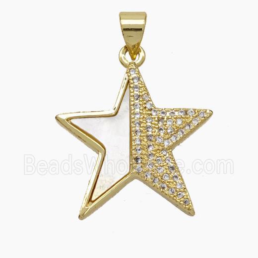 Copper Star Pendant Micropave Zirconia Shell 18K Gold Plated