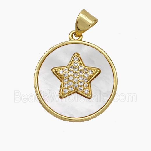Copper Star Pendant Micropave Zirconia Shell 18K Gold Plated