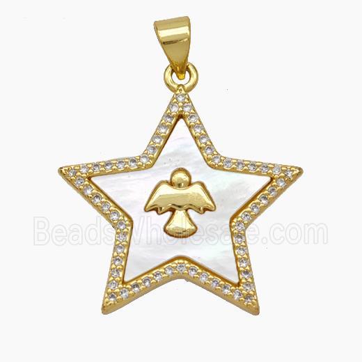 Copper Star Pendant Micropave Zirconia Shell Angel 18K Gold Plated