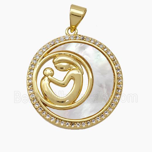 Copper Moon Pendant Micropave Zirconia Shell MOM 18K Gold Plated