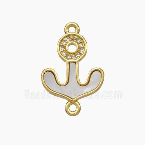 Copper Anchor Connector Micropave Zirconia Shell 18K Gold Plated