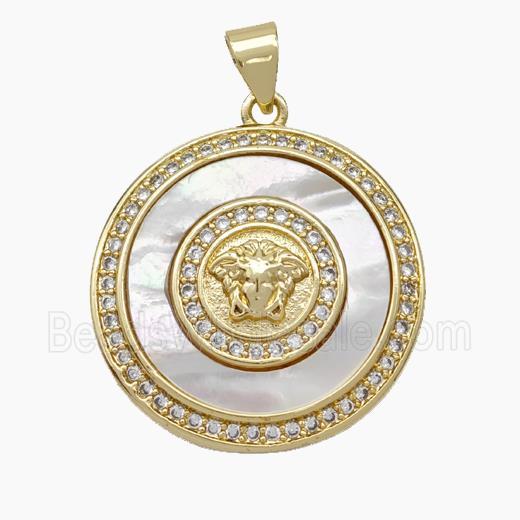 Copper Sphinx Pendant Micropave Zirconia Shell Circle 18K Gold Plated