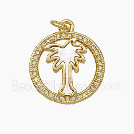 Copper Coconut Tree Pendant Micropave Zirconia Shell Palm 18K Gold Plated