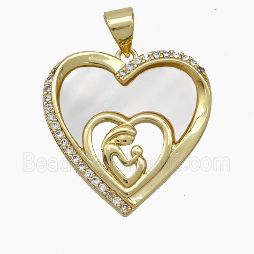 Copper Heart Pendant Micropave Zirconia Shell Baby MOM 18K Gold Plated