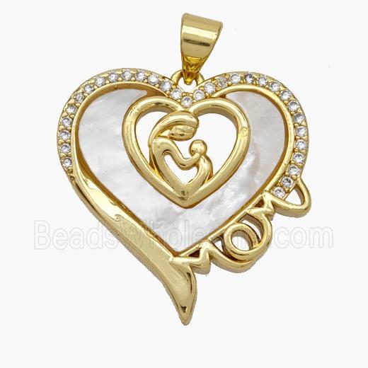 Copper hEART Pendant Micropave Zirconia Shell MOM Baby 18K Gold Plated