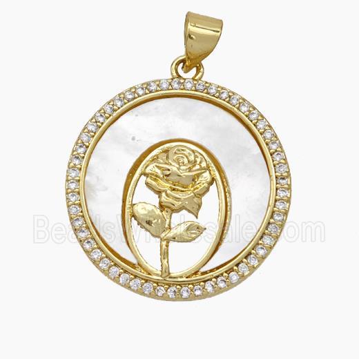 Copper Flower Pendant Micropave Zirconia Shell 18K Gold Plated