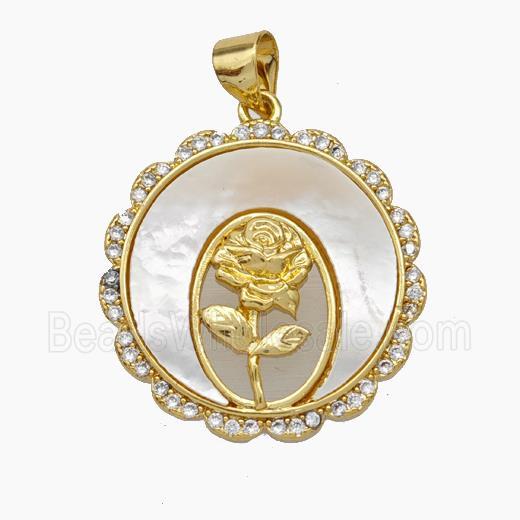 Copper Flower Pendant Micropave Zirconia Shell 18K Gold Plated
