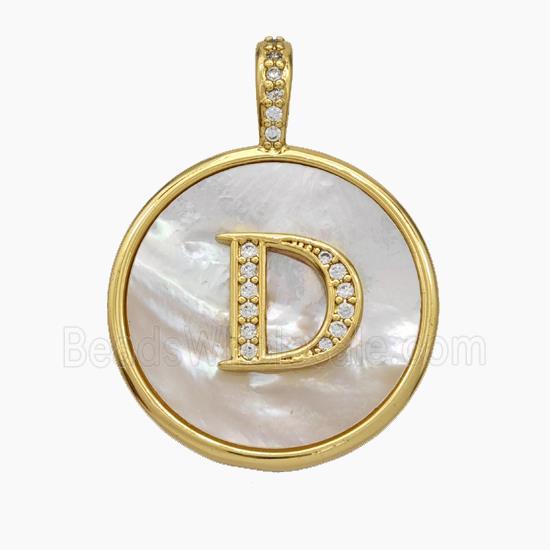 Copper Letter-D Pendant Pave Shell Zirconia Circle Gold Plated