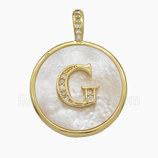 Copper Letter-G Pendant Pave Shell Zirconia Circle Gold Plated