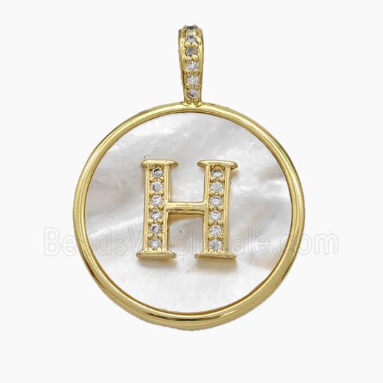 Copper Letter-H Pendant Pave Shell Zirconia Circle Gold Plated