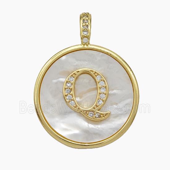Copper Letter-Q Pendant Pave Shell Zirconia Circle Gold Plated