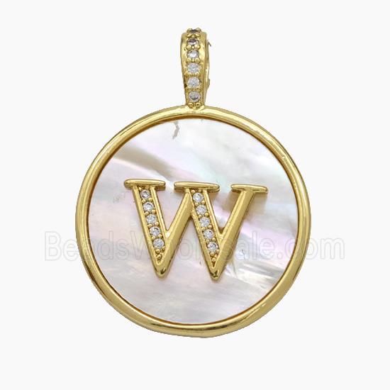 Copper Letter-W Pendant Pave Shell Zirconia Circle Gold Plated