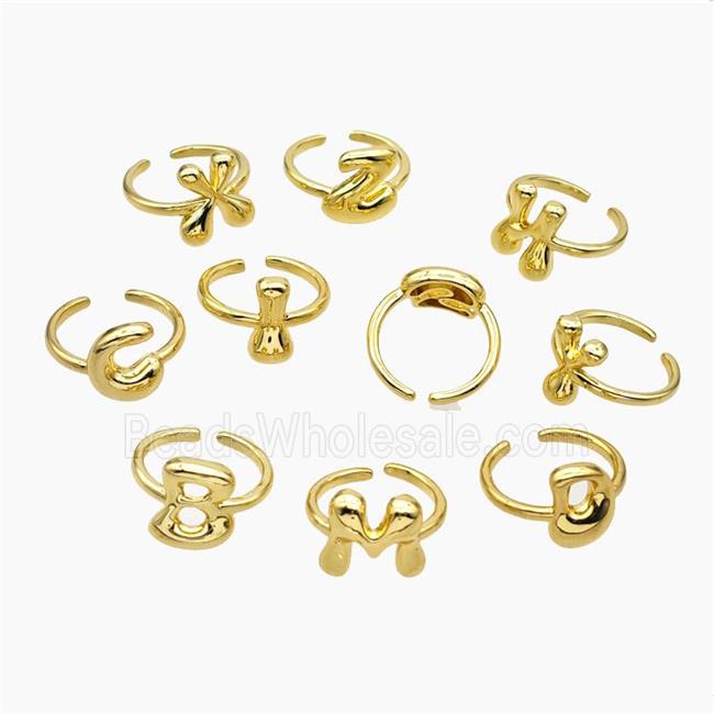 Copper Letter Rings Mix Alphabets Gold Plated