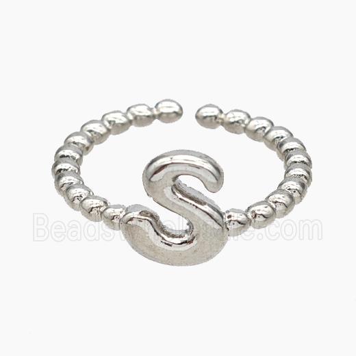 Copper Letter-S Rings Platinum Plated