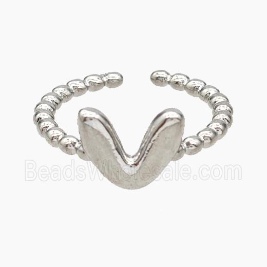 Copper Letter-V Rings Platinum Plated