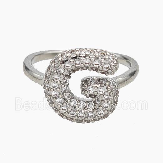 Copper Letter-G Rings Micropave Zirconia Platinum Plated