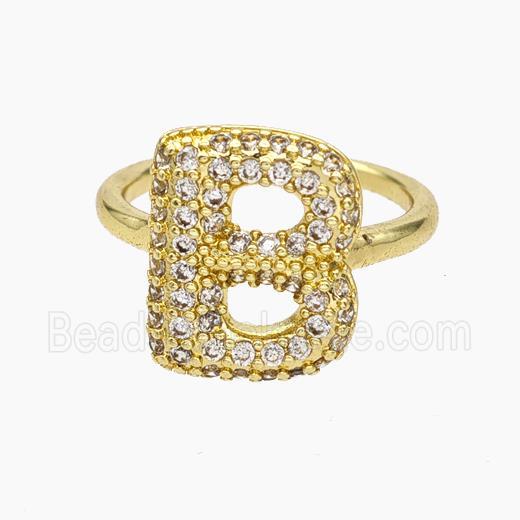 Copper Letter-B Rings Micropave Zirconia Gold Plated