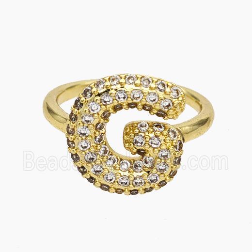 Copper Letter-G Rings Micropave Zirconia Gold Plated